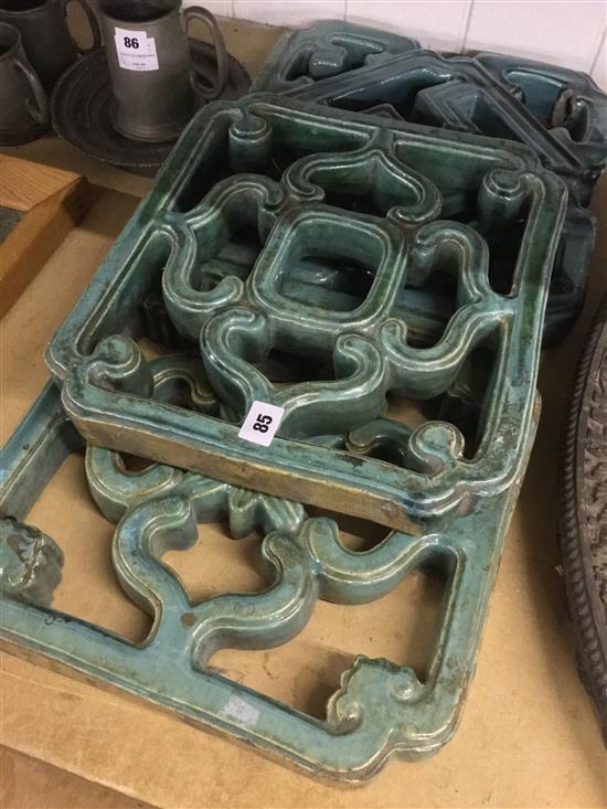 Three Chinese Shiwan pottery trellis panels